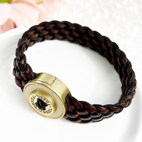 Fossil Braided Leather Magnetic Clasp Cuff Bracelet - Picture 5 of 6